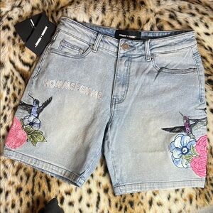 Designer Homme Femme Women's Embroidered Denim Shorts